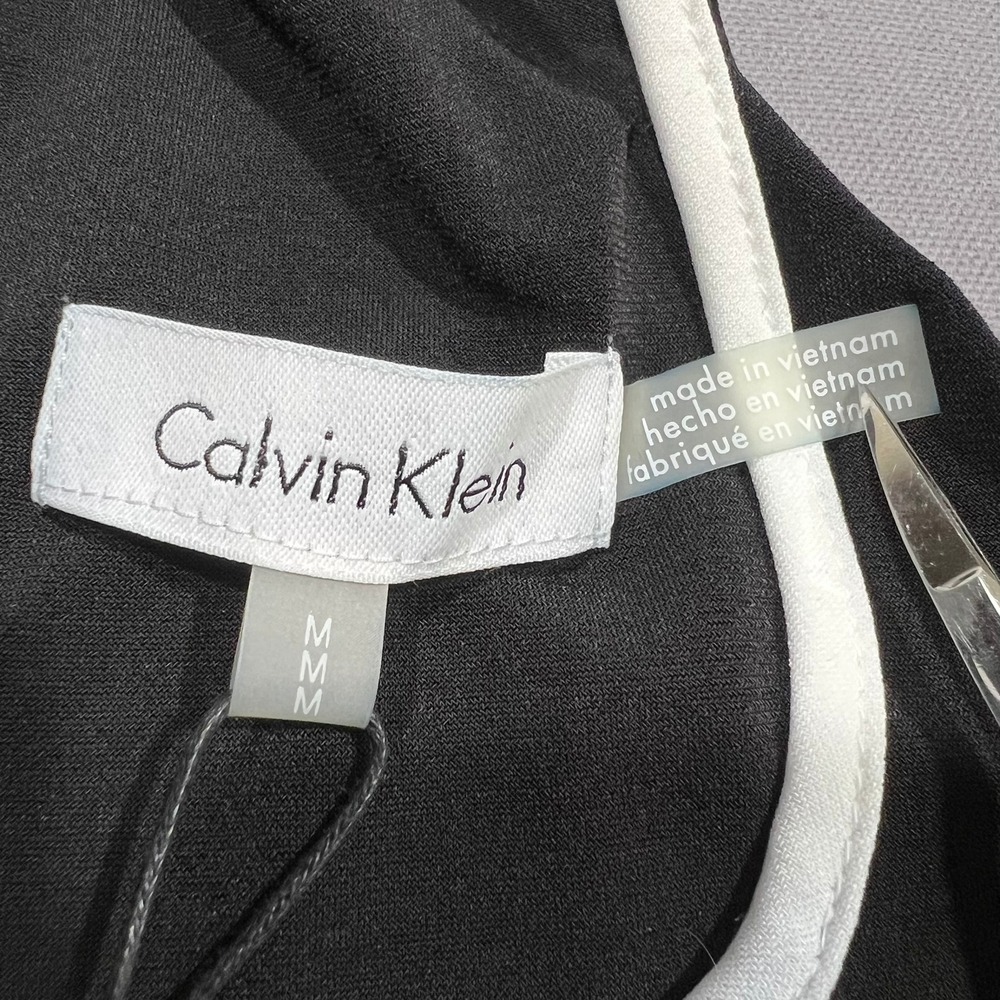 Calvin Klein Halter Top Tank Ruffle Contrast Piping Black White Women's M NWT‎ - Picture 3 of 11